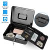 Steel Cash Box w/ Removable Tray Rustproof Money Bills Safe Locker Tiered Valuables Checks Jewelry Counter Cashier Drawer w/ Dual Keys