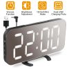 Mirror LED Alarm Clock Electronic Snooze Night Light Alarm Clock w/ Dimming Mode 3 Level Brightness Dual USB Ports Modern Decoration For Home Bedroom