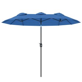 Outsunny Double-sided Patio Umbrella, 9.5' Outdoor Umbrella with Push Button Tilt and Crank, 3 Air Vents and 12 Ribs, Navy Blue