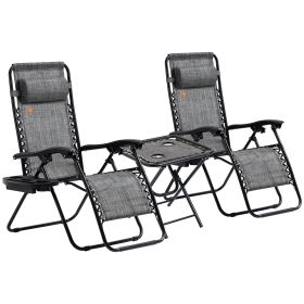 Outsunny 3-Piece Zero Gravity Set, Recliner Chairs with Side Table for Poolside & Camping Gray