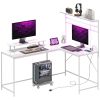 HOMCOM 61.6" L Shaped Gaming Desk with Power Outlets & LED Lights, Computer Desk with Monitor Stand and CPU Shelf, White