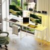 HOMCOM 61.6" L Shaped Gaming Desk with Power Outlets & LED Lights, Computer Desk with Monitor Stand and CPU Shelf, White