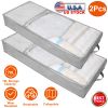2Pcs 70L Foldable Underbed Clothes Storage Bags Moisture Proof Zipped Organizer Cube Quilt Pillow Blanket Closet Box Bin w/ Transparent Window Dual Si