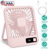 Mini Desktop Cooling Fan Rechargeable Battery Powered Personal Fan Speed Adjustment Strong Airflow Quiet Travel Fan with LCD Display for Home Office T
