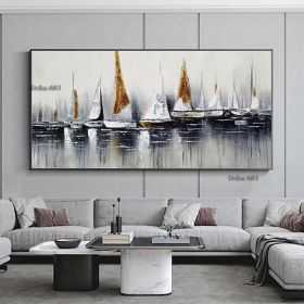 Handmade Hand Painted Wall Art On Canvas Abstract Horizontal Abstract Ocean Sailboat Landscape Modern Home Living Room hallway bedroom luxurious (size: 40X80cm)