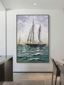 Hand Painted Impressionism Sunrise Seascape Abstract Oil Painting Canvas Art Poster Picture Wall House Decoration Mural (size: 75X150CM)
