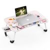 Foldable Laptop Table Portable Lap Desk Bed Table Tray Laptop Stand with Cup Holder & Tablet Slot & Lifting Handle for Working Writing Drawing & Eatin