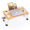 Foldable Laptop Table Portable Lap Desk Bed Table Tray Laptop Stand with Cup Holder & Tablet Slot & Lifting Handle for Working Writing Drawing & Eatin