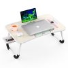 Foldable Laptop Table Portable Lap Desk Bed Table Tray Laptop Stand with Cup Holder & Tablet Slot & Lifting Handle for Working Writing Drawing & Eatin