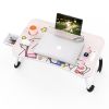 Foldable Laptop Table Portable Lap Desk Bed Table Tray Laptop Stand with Cup Holder & Tablet Slot & Lifting Handle for Working Writing Drawing & Eatin
