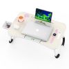 Foldable Laptop Table Portable Lap Desk Bed Table Tray Laptop Stand with Cup Holder & Tablet Slot & Lifting Handle for Working Writing Drawing & Eatin